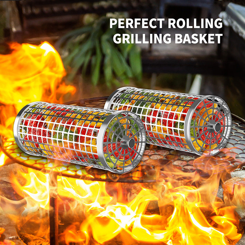 Grill basket with vegetables